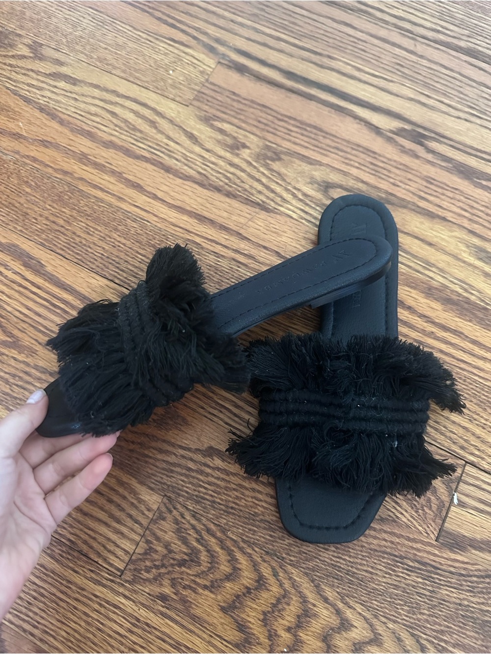 Black Fringe Slide Sandals from Mexico